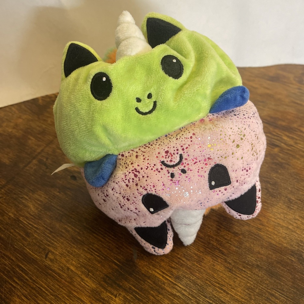 Tee Turtle Reversible‎ Moody Unicorn Plush Pink Green Happy Sad Stuffed Toy 9"